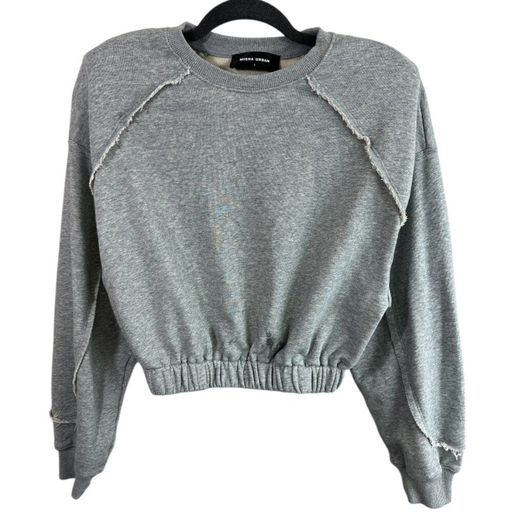 Misha Collection Cropped Sweatshirt Top Storm Gray Cinch Bubble Hem Sz S